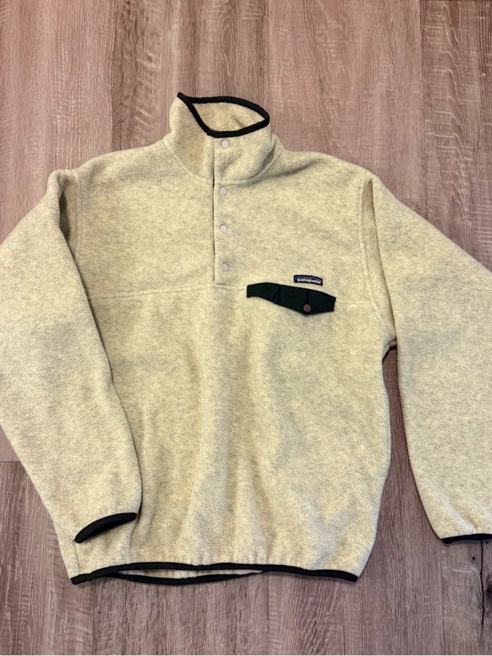 Patagonia Synchilla Mens Medium Snap T Fleece Pullover White Cream Ivory M 5 VTG
